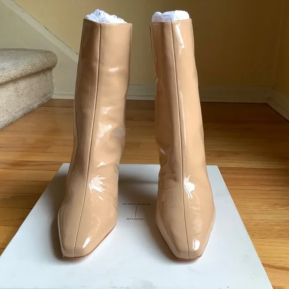 Black Suede Studio Laura Bootie Patent Leather Porcini SZ EU40/US9.5 - Picture 3 of 16